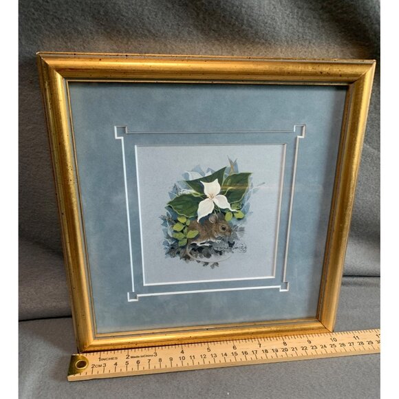 Framed Mouse Watercolor by Theresa Politowicz in Gold Frame Signed 10x10 - Picture 9 of 10